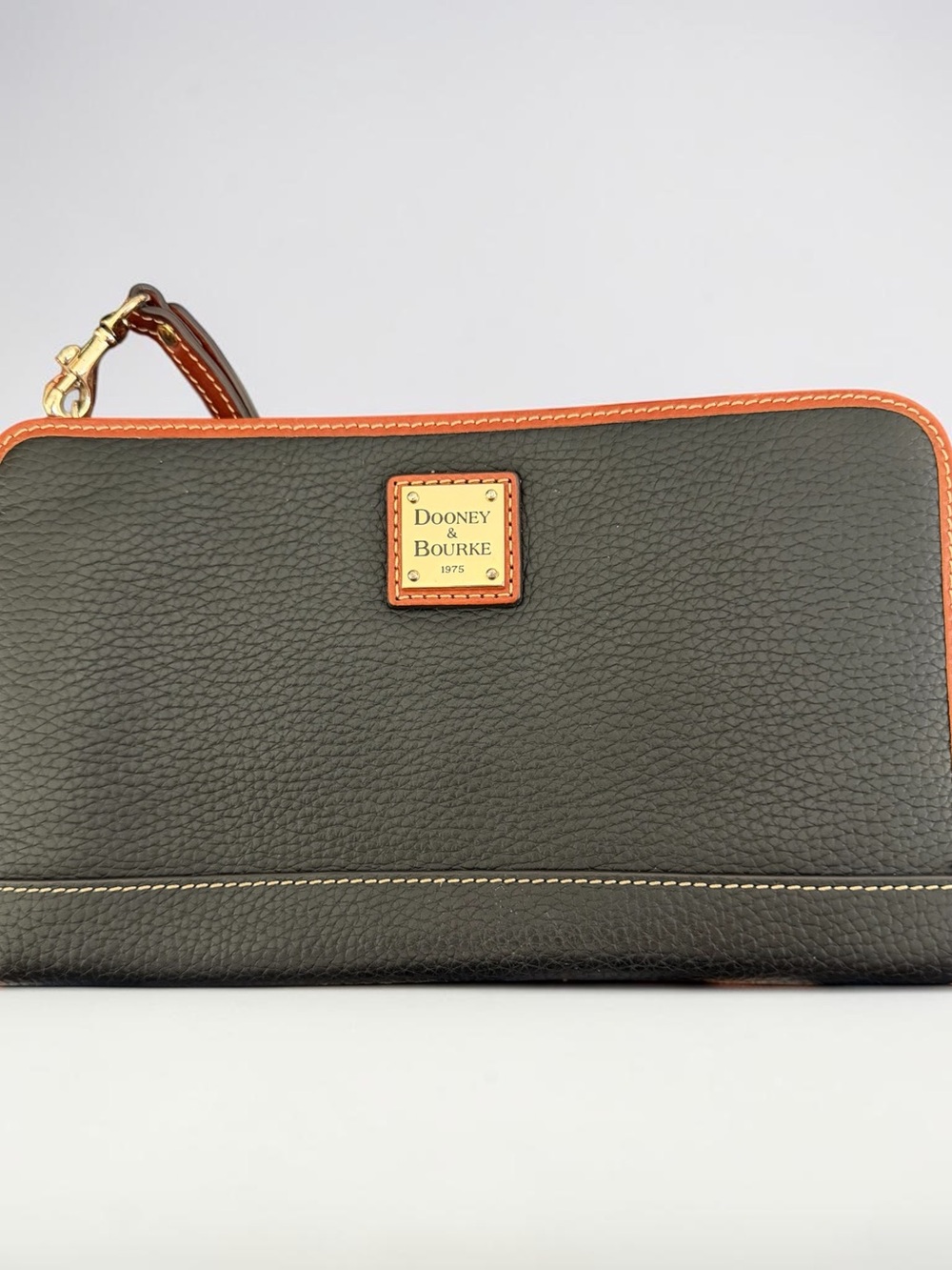 ✨ Dooney & Bourke Large Leather Wristlet Clutch — Black & Brown, Tassel Detail